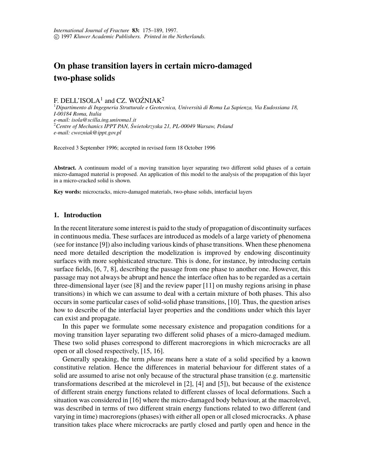 On phase transition layers in certain micro-damaged two-phase solids by Unknown