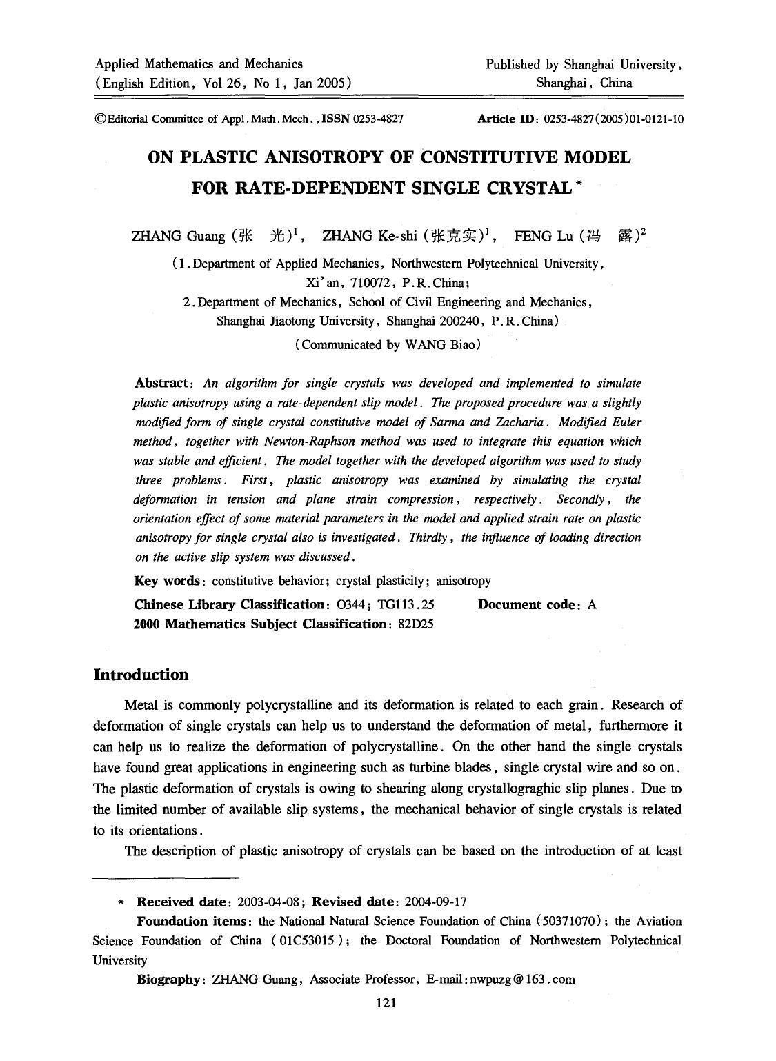 On plastic anisotropy of constitutive model for rate-dependent single crystal by Unknown