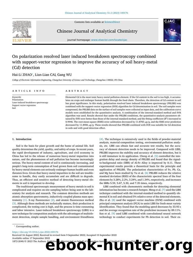 On polarization resolved laser induced breakdown spectroscopy combined with support-vector regression to improve the accuracy of soil heavy-metal (Cd) detection by Hai-Li ZHAO & Lian-Lian CAI & Gang WU