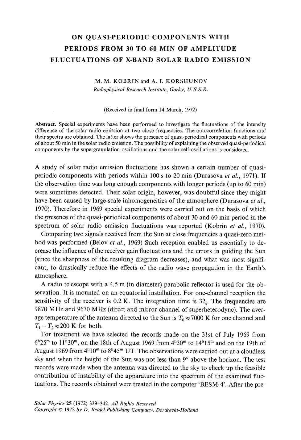 On quasi-periodic components with periods from 30 to 60 min of amplitude fluctuations of X-band solar radio emission by Unknown