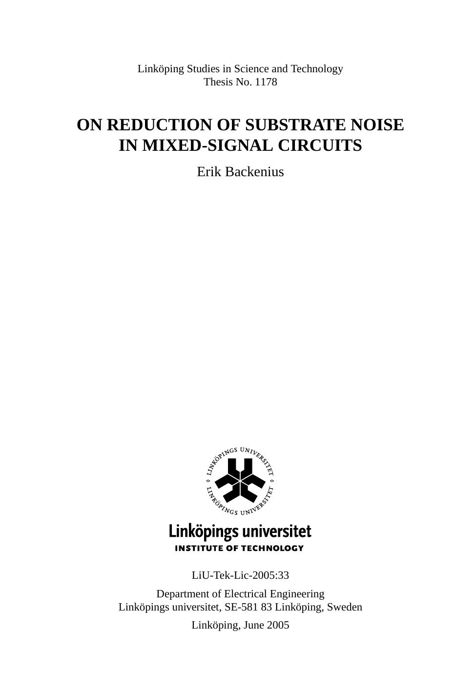 On reduction of substrate noise in mixed-signal circuits by Erik Backenius