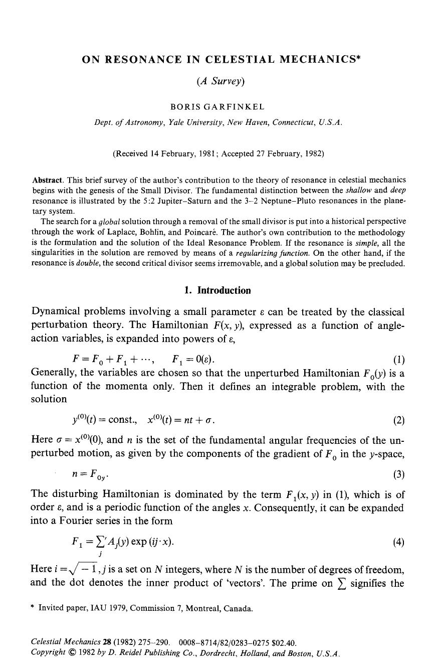 On resonance in celestial mechanics by Unknown