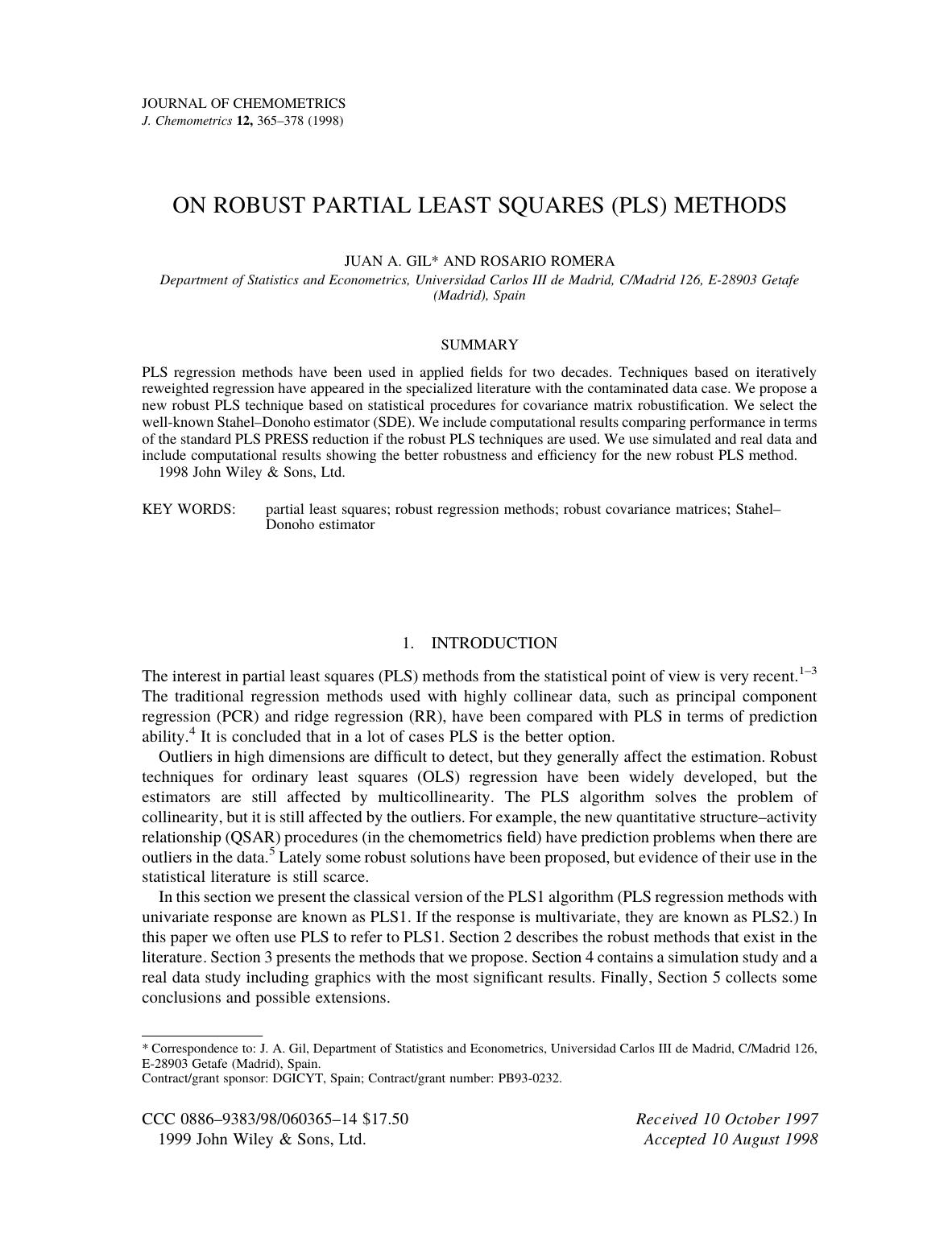 On robust partial least squares (PLS) methods by Unknown