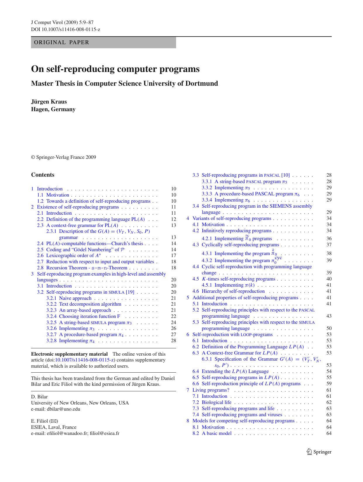 On self-reproducing computer programs by Unknown