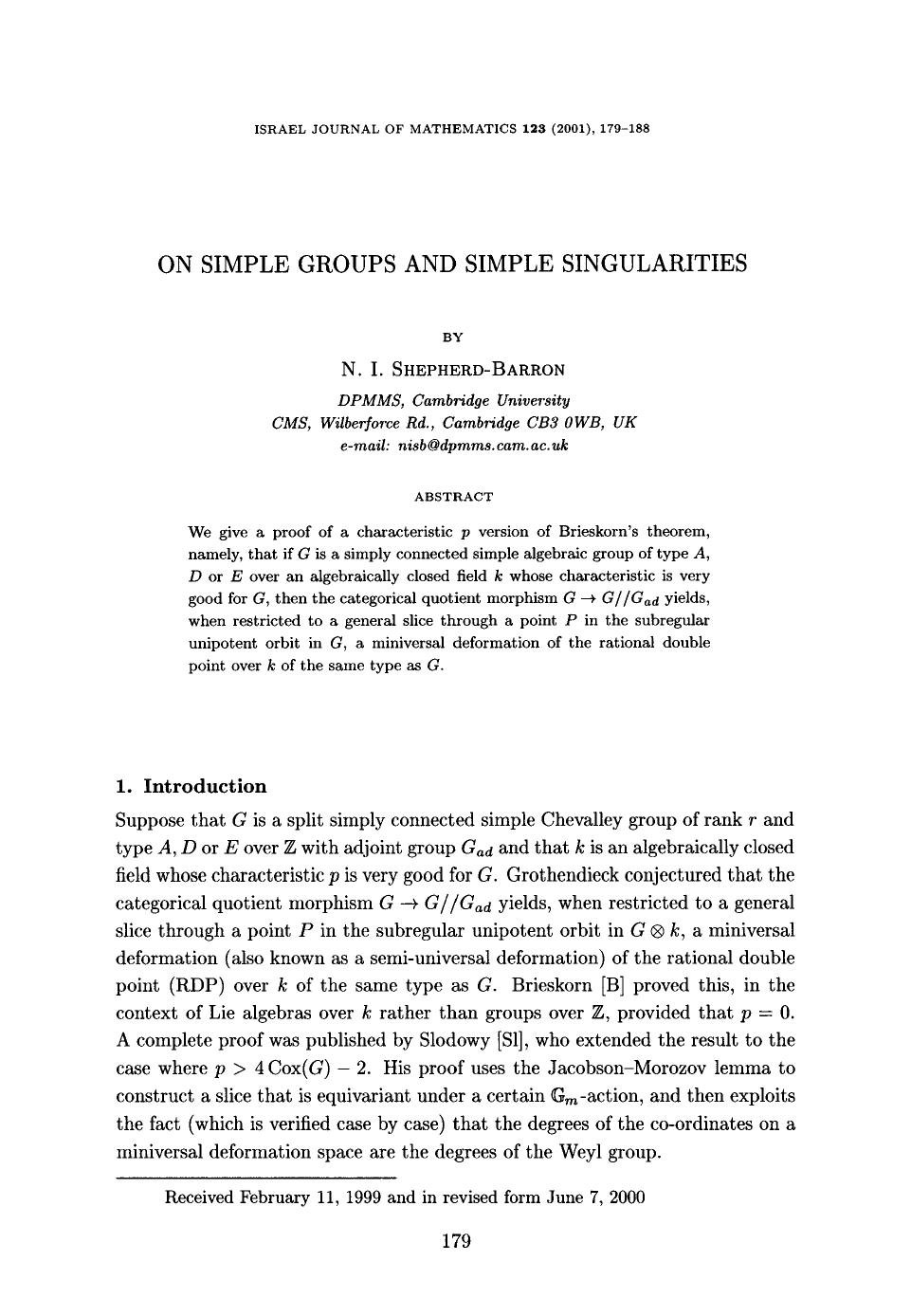 On simple groups and simple singularities by Unknown