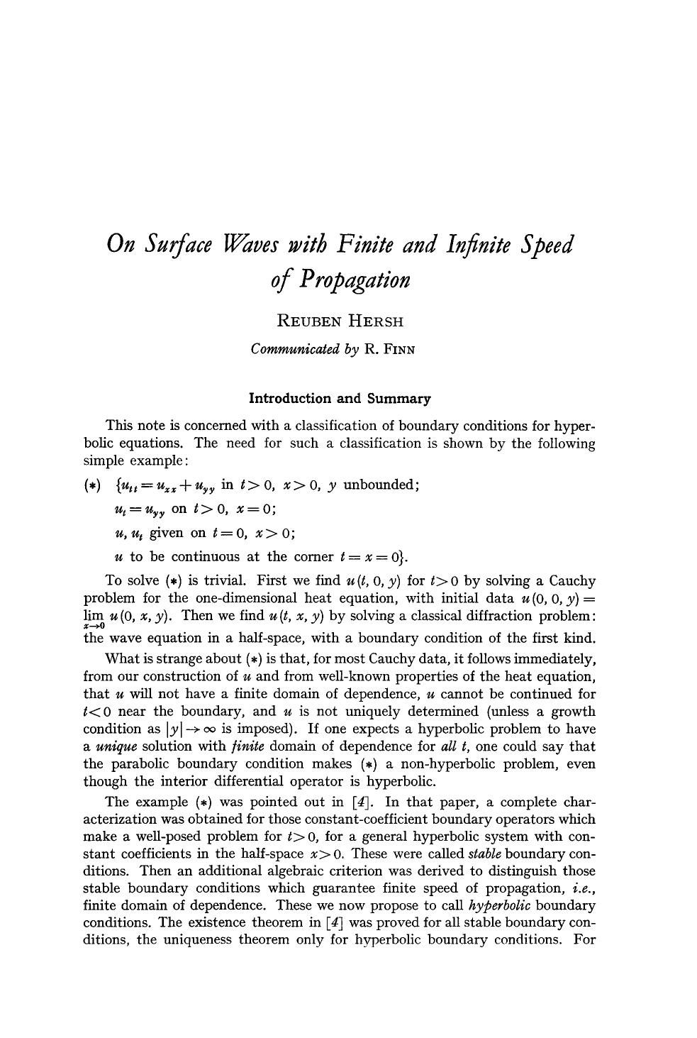 On surface waves with finite and infinite speed of propagation by Unknown