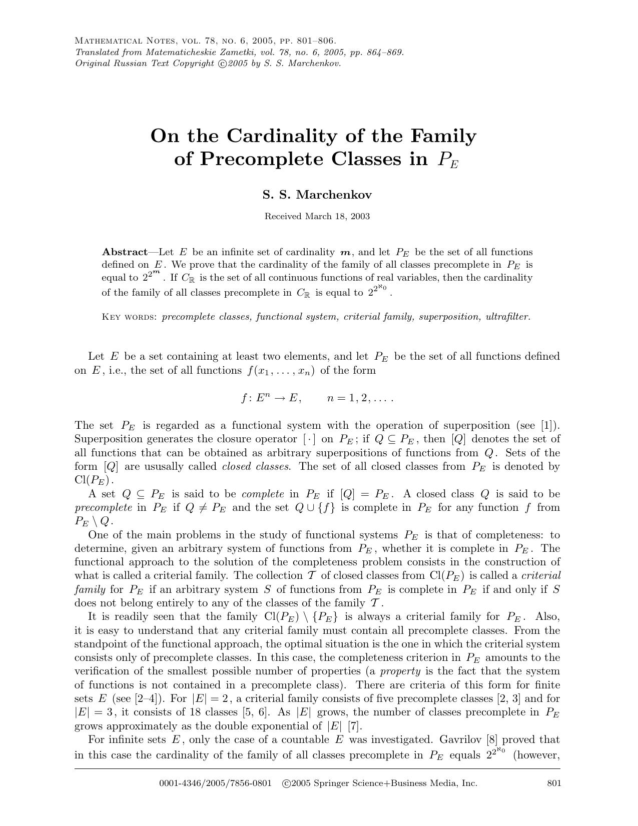 On the Cardinality of the Family of Precomplete Classes in <Emphasis Type="Italic">P<Emphasis><Subscript><Emphasis Type="Italic">E<Emphasis><Subscript> by Unknown