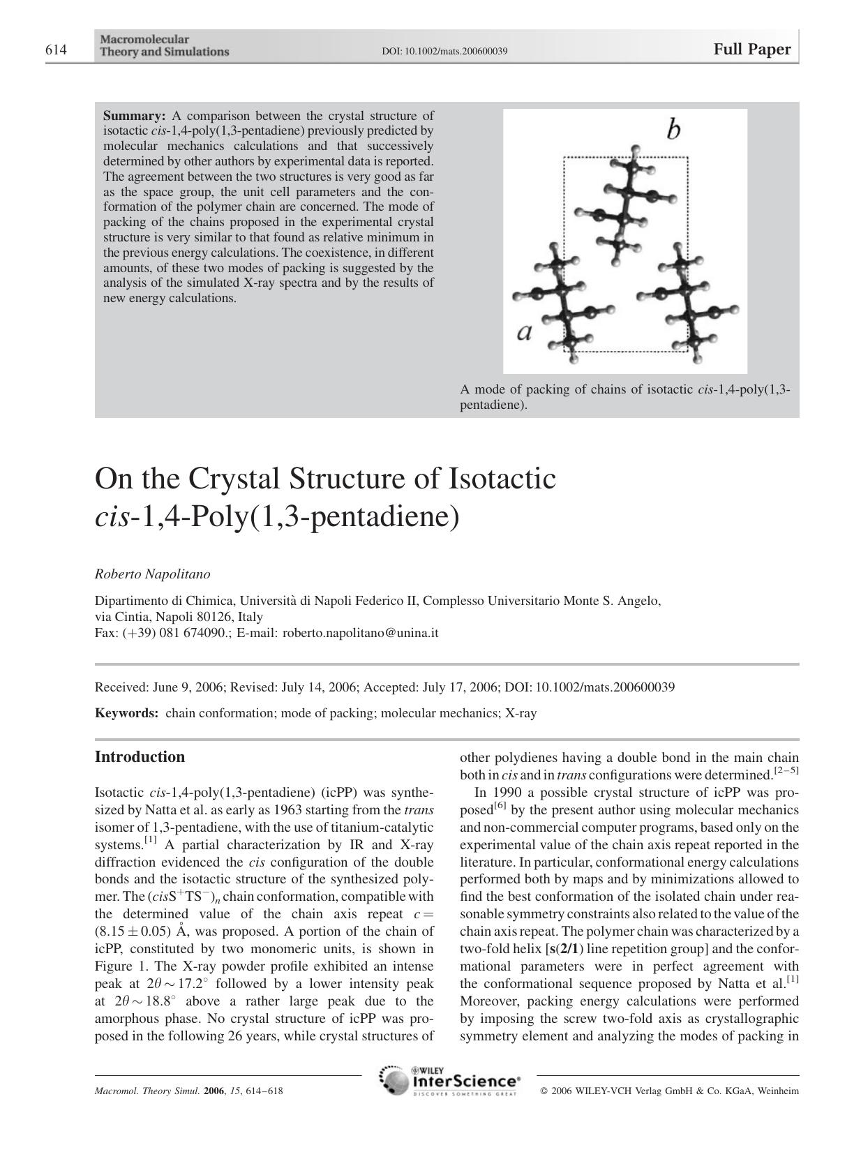 On the Crystal Structure of Isotactic cis-1,4-Poly(1,3-pentadiene) by Unknown