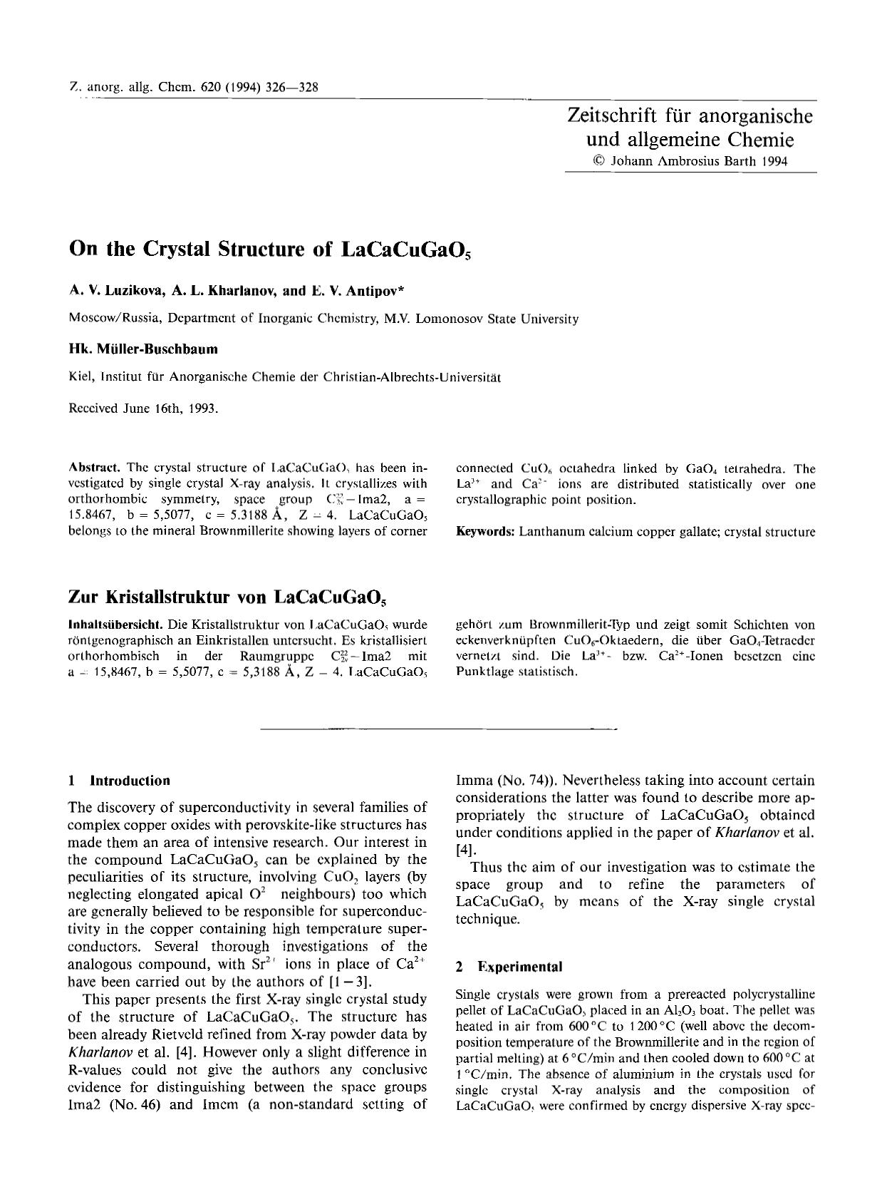 On the Crystal Structure of LaCaCuGaO5 by Unknown
