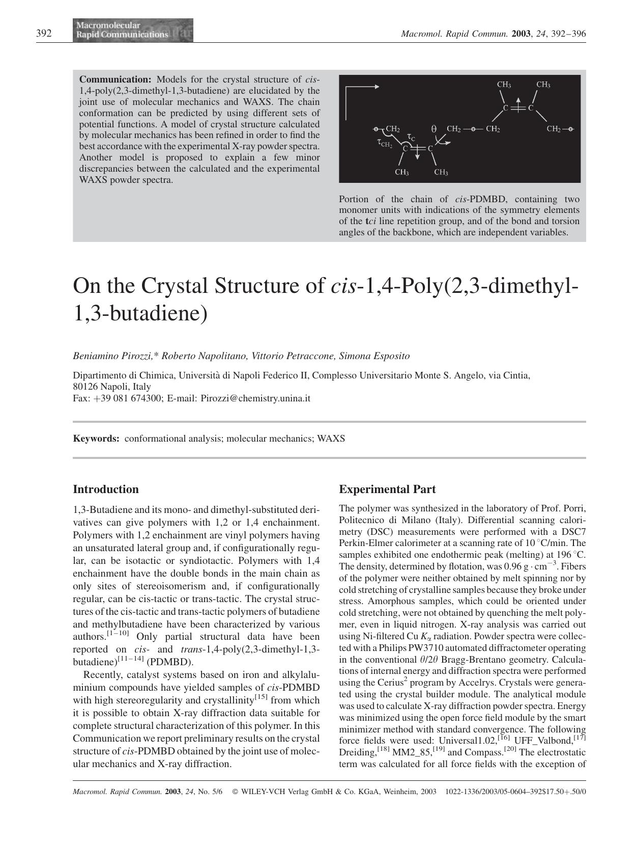 On the Crystal Structure of cis-1,4-Poly(2,3-dimethyl-1,3-butadiene) by Unknown