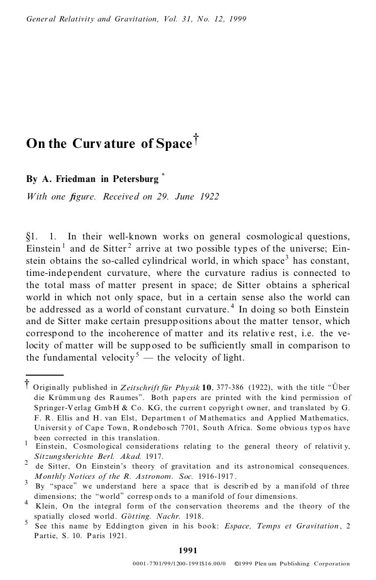 On the Curvature of Space by Unknown