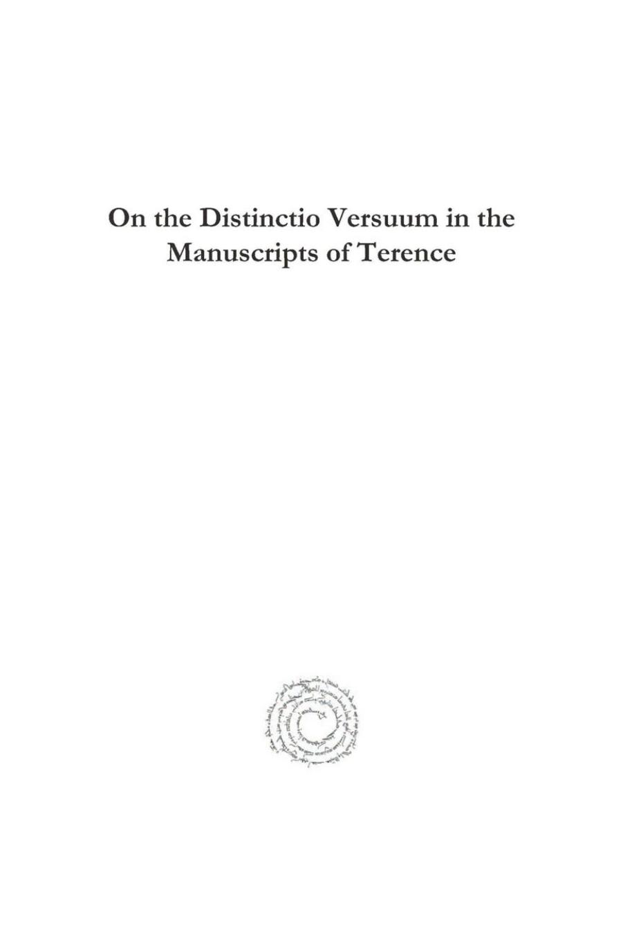On the Distinctio Versuum in the Manuscripts of Terence by Minton Warren