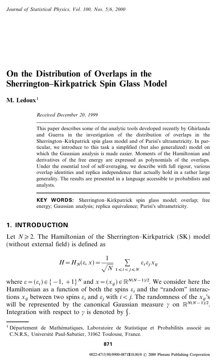 On the Distribution of Overlaps in the Sherrington–Kirkpatrick Spin Glass Model by Unknown