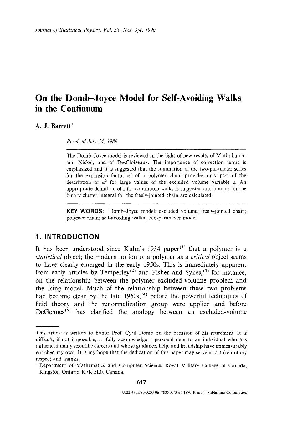 On the Domb-Joyce model for self-avoiding walks in the continuum by Unknown