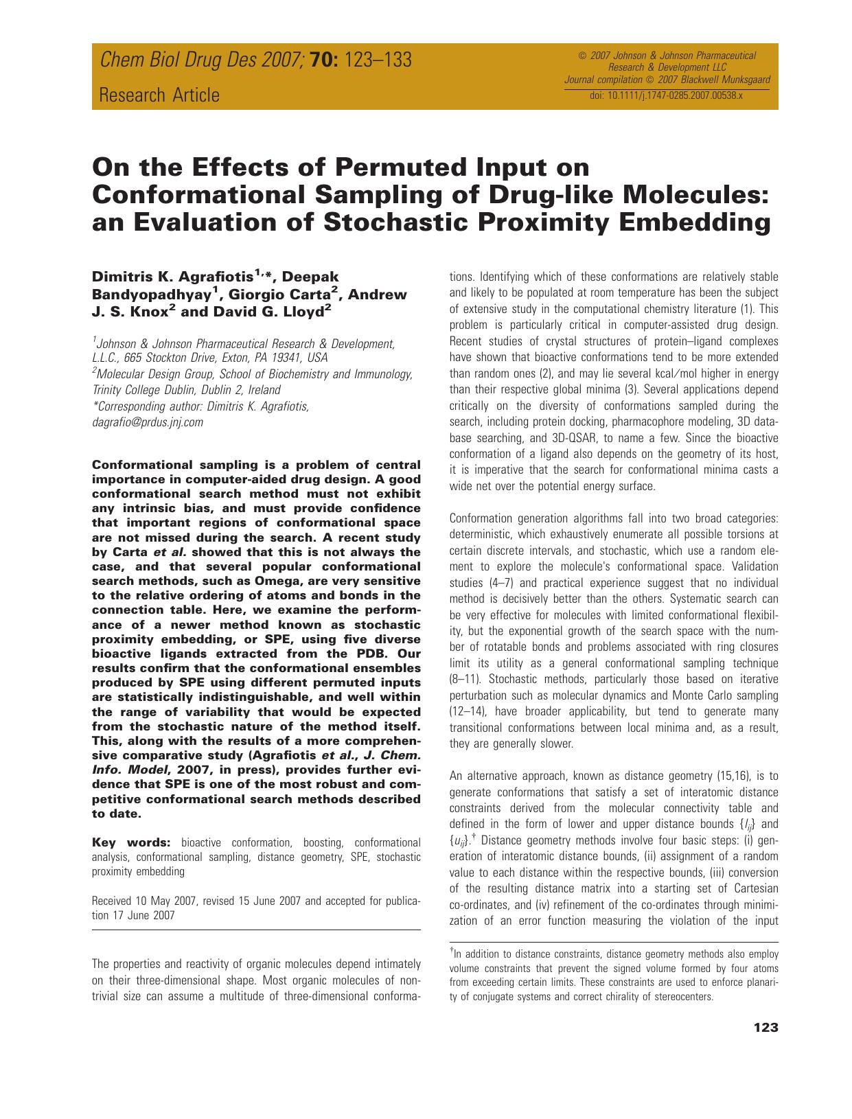 On the Effects of Permuted Input on Conformational Sampling of Drug-like Molecules: an Evaluation of Stochastic Proximity Embedding by unknow