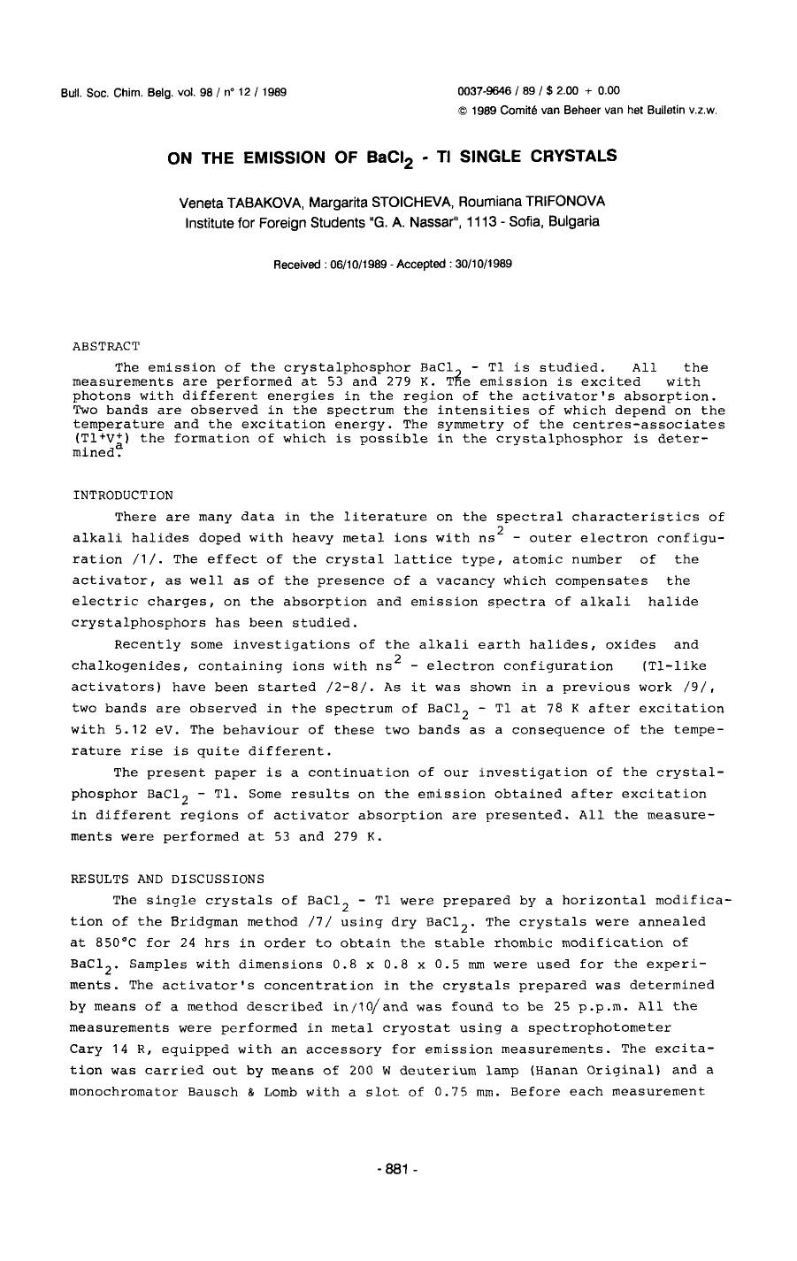 On the Emission of BaCl2Tl Single Crystals by Unknown