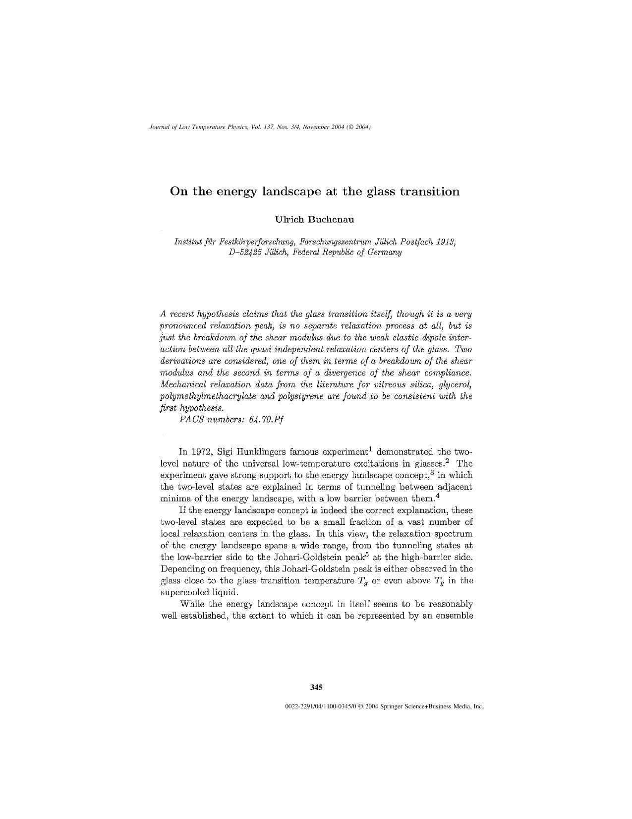 On the Energy Landscape at the Glass Transition by Unknown