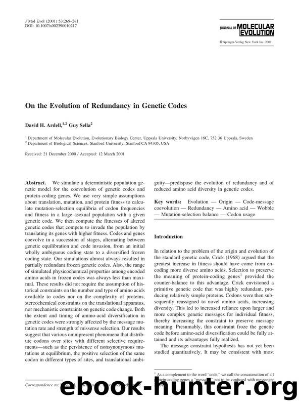 On the Evolution of Redundancy in Genetic Codes by Ardell D. et al