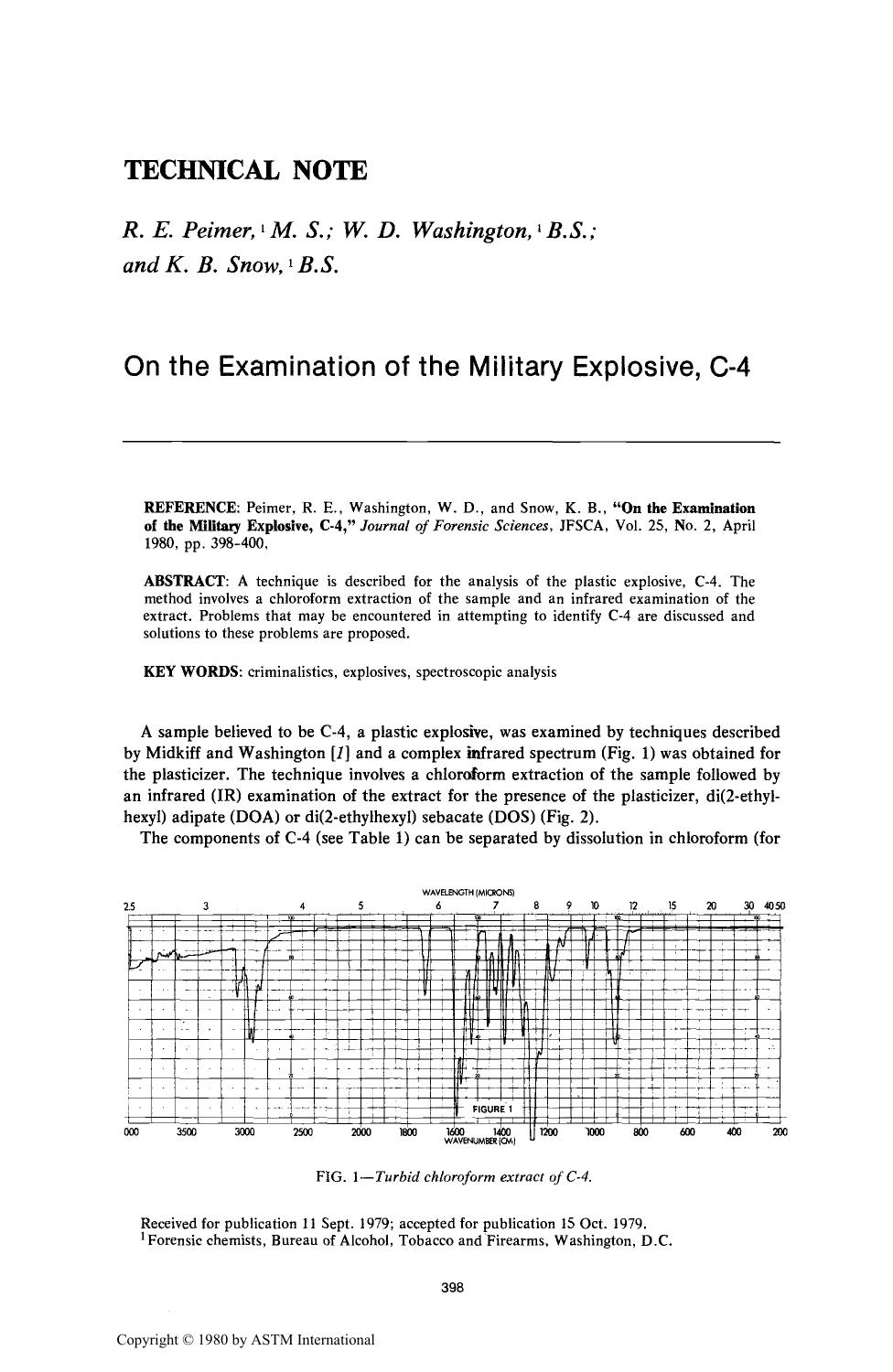 On the Examination of the Military Explosive, C-4 by Peimer RE Washington WD Snow KB