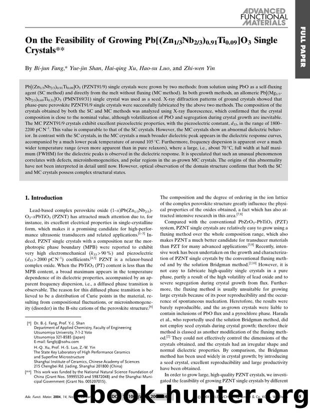 On the Feasibility of Growing Pb[(Zn13Nb23)0.91Ti0.09]O3 Single Crystals by Unknown
