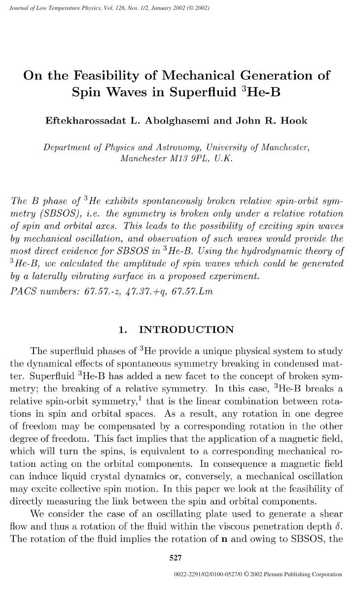 On the Feasibility of Mechanical Generation of Spin Waves in Superfluid 3He-B by Unknown