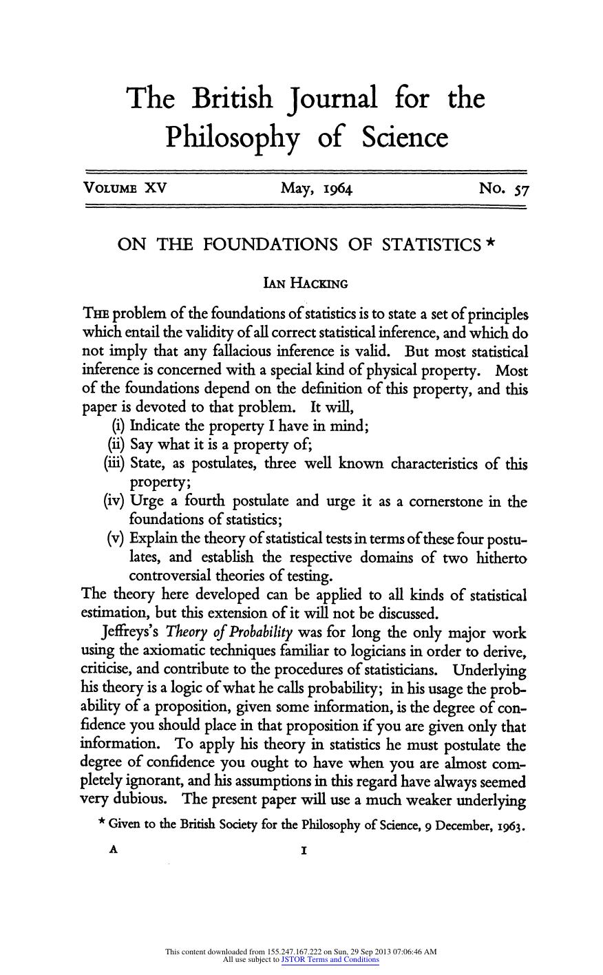 On the Foundations of Statistics by On the Foundations of Statistics (1964)