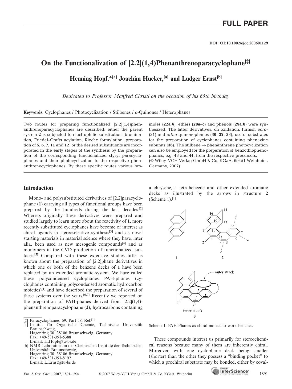 On the Functionalization of [2.2](1,4)Phenanthrenoparacyclophane by Unknown