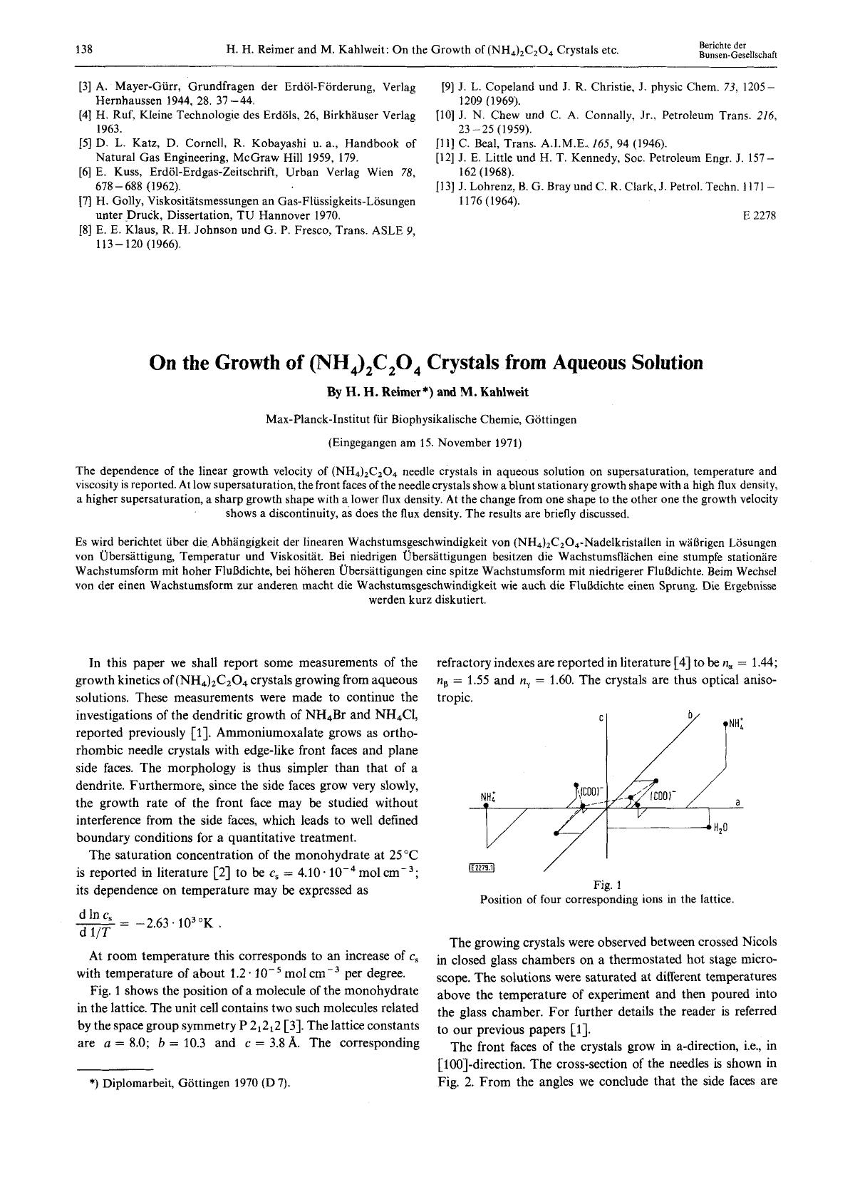 On the Growth of (NH4)2C2O4 Crystals from Aqueous Solution by Unknown