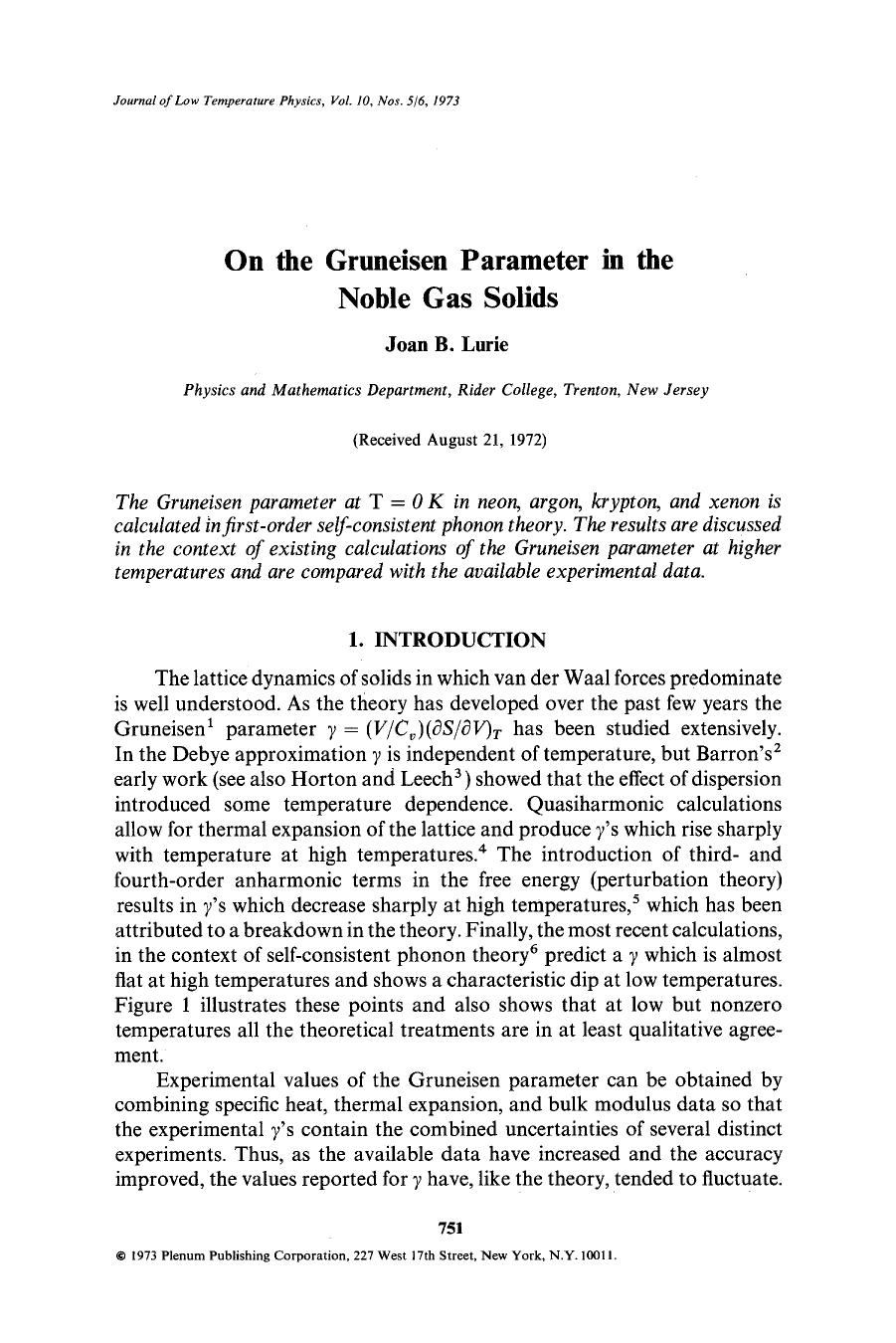 On the Gruneisen parameter in the noble gas solids by Unknown