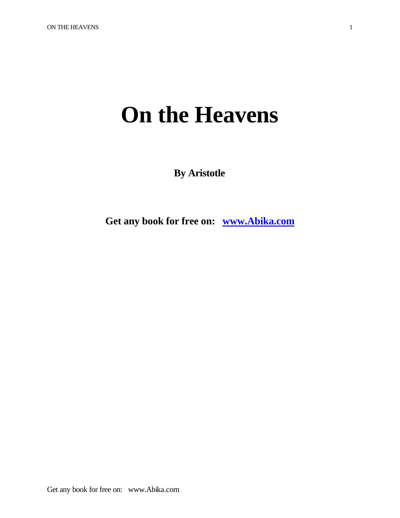 On the Heavens by Aristotle
