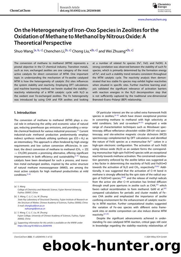 On the Heterogeneity of Iron‐Oxo Species in Zeolites for the Oxidation of Methane to Methanol by Nitrous Oxide: A Theoretical Perspective by Unknown