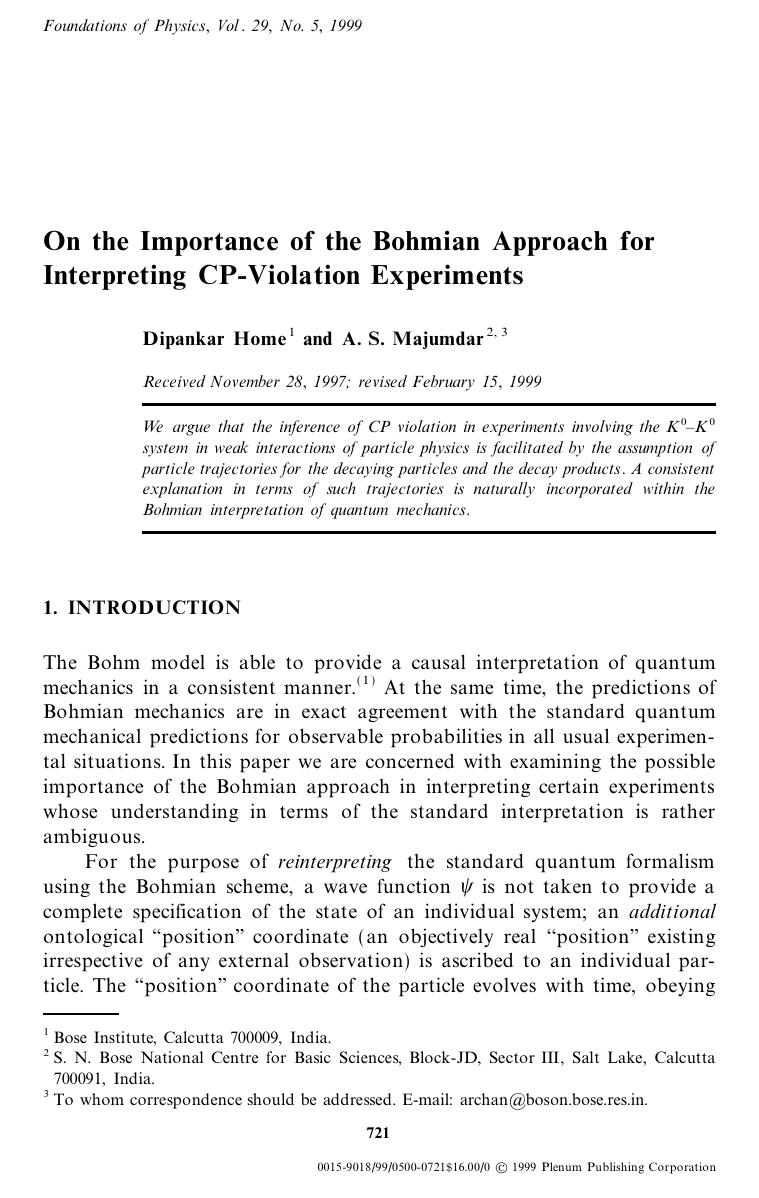 On the Importance of the Bohmian Approach for Interpreting CP-Violation Experiments by Unknown