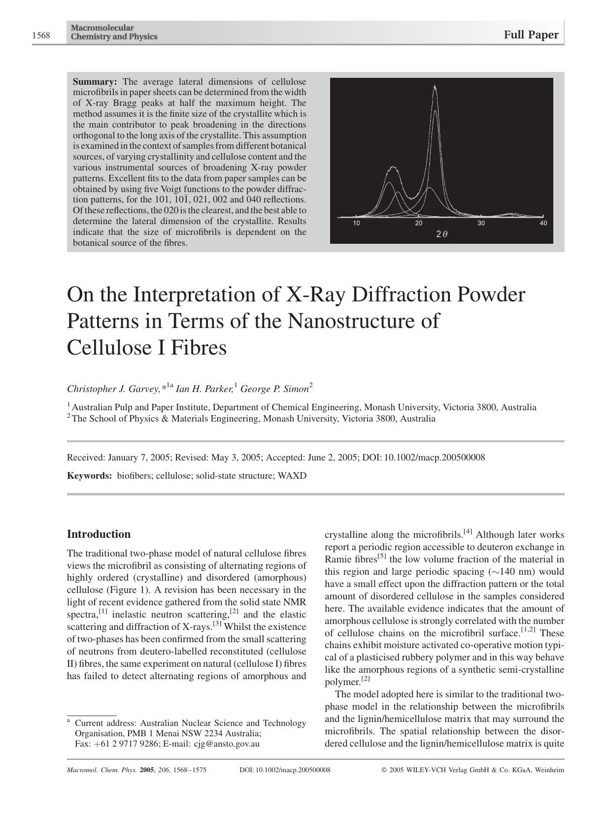 On the Interpretation of X-Ray Diffraction Powder Patterns in Terms of the Nanostructure of Cellulose I Fibres by Unknown