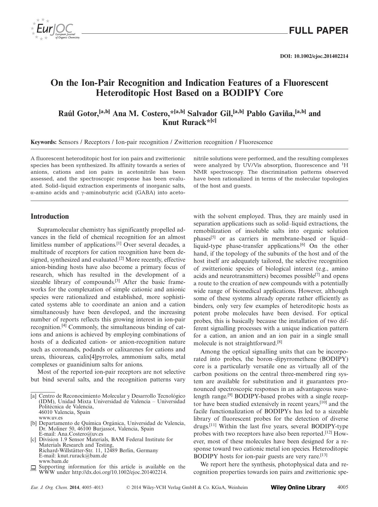 On the IonPair Recognition and Indication Features of a Fluorescent Heteroditopic Host Based on a BODIPY Core by Unknown