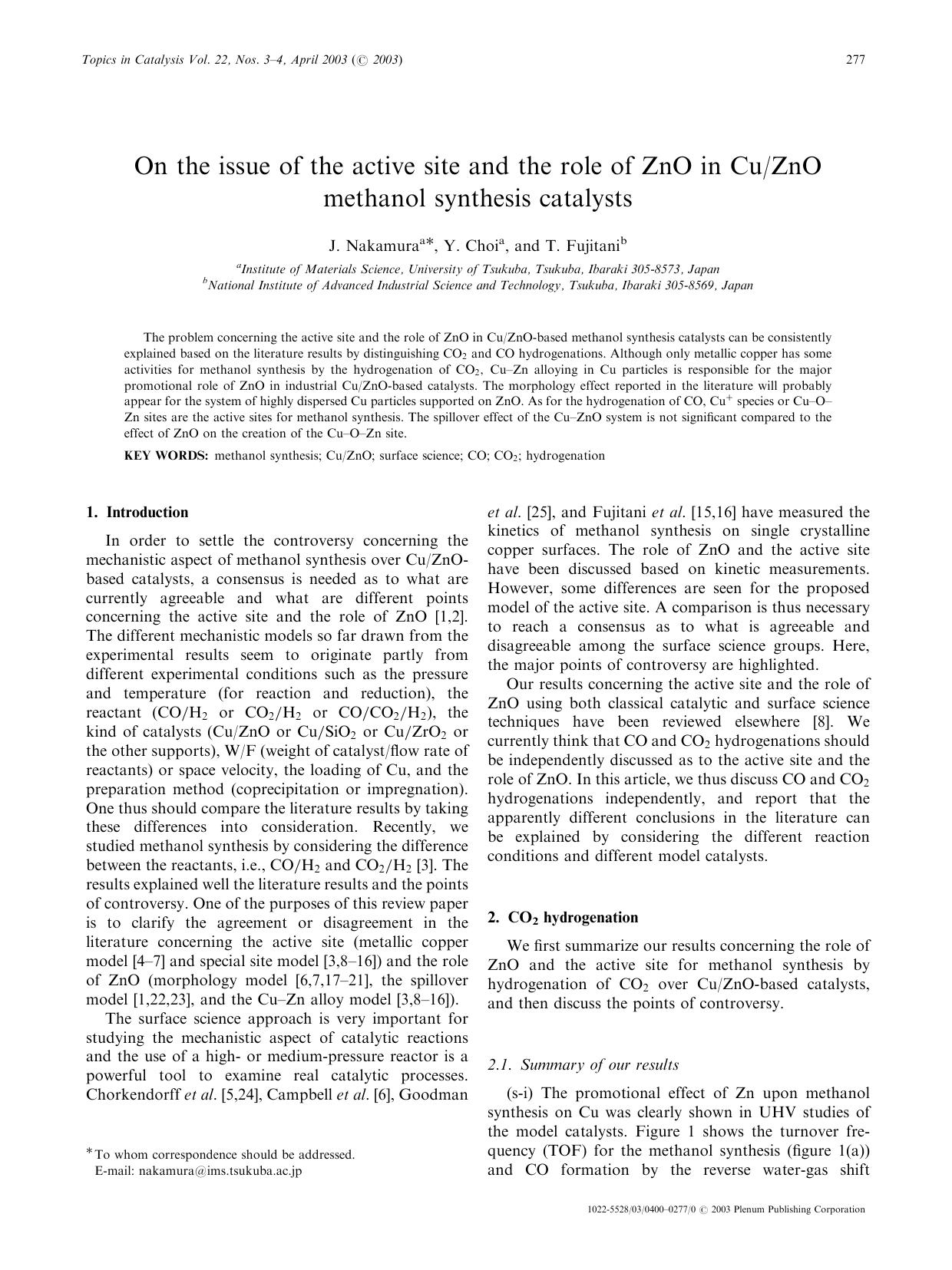 On the Issue of the Active Site and the Role of ZnO in CuZnO Methanol Synthesis Catalysts by Unknown