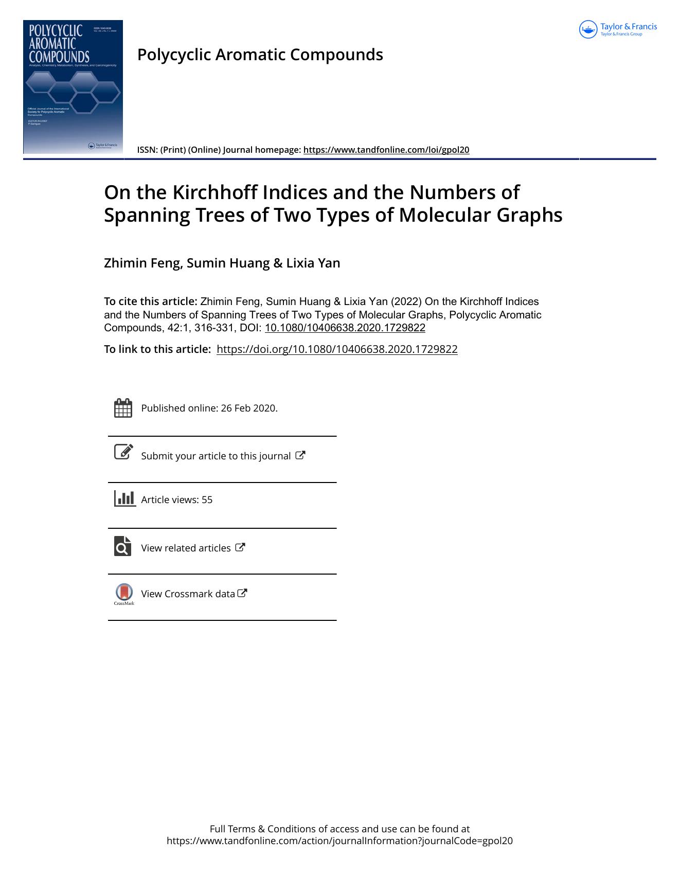 On the Kirchhoff Indices and the Numbers of Spanning Trees of Two Types of Molecular Graphs by Feng Zhimin & Huang Sumin & Yan Lixia