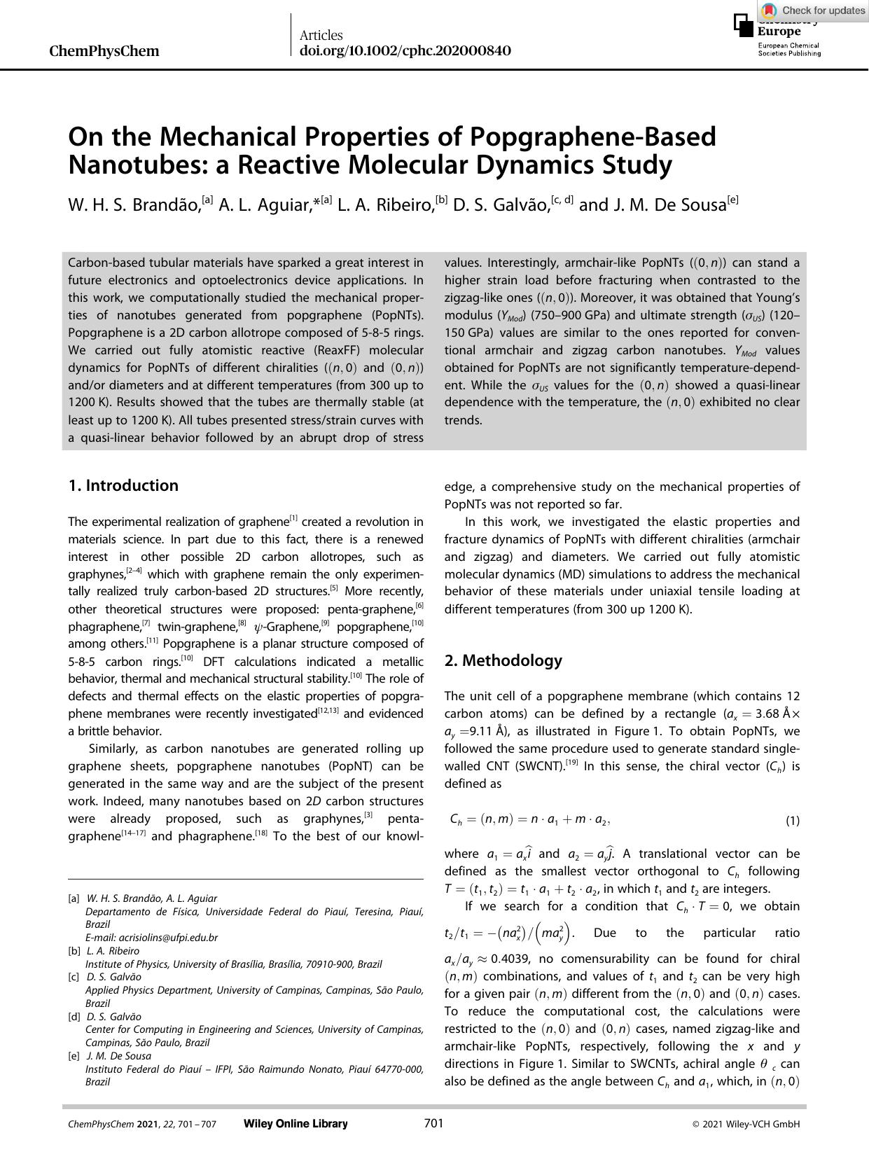 On the Mechanical Properties of PopgrapheneâBased Nanotubes: a Reactive Molecular Dynamics Study by Unknown