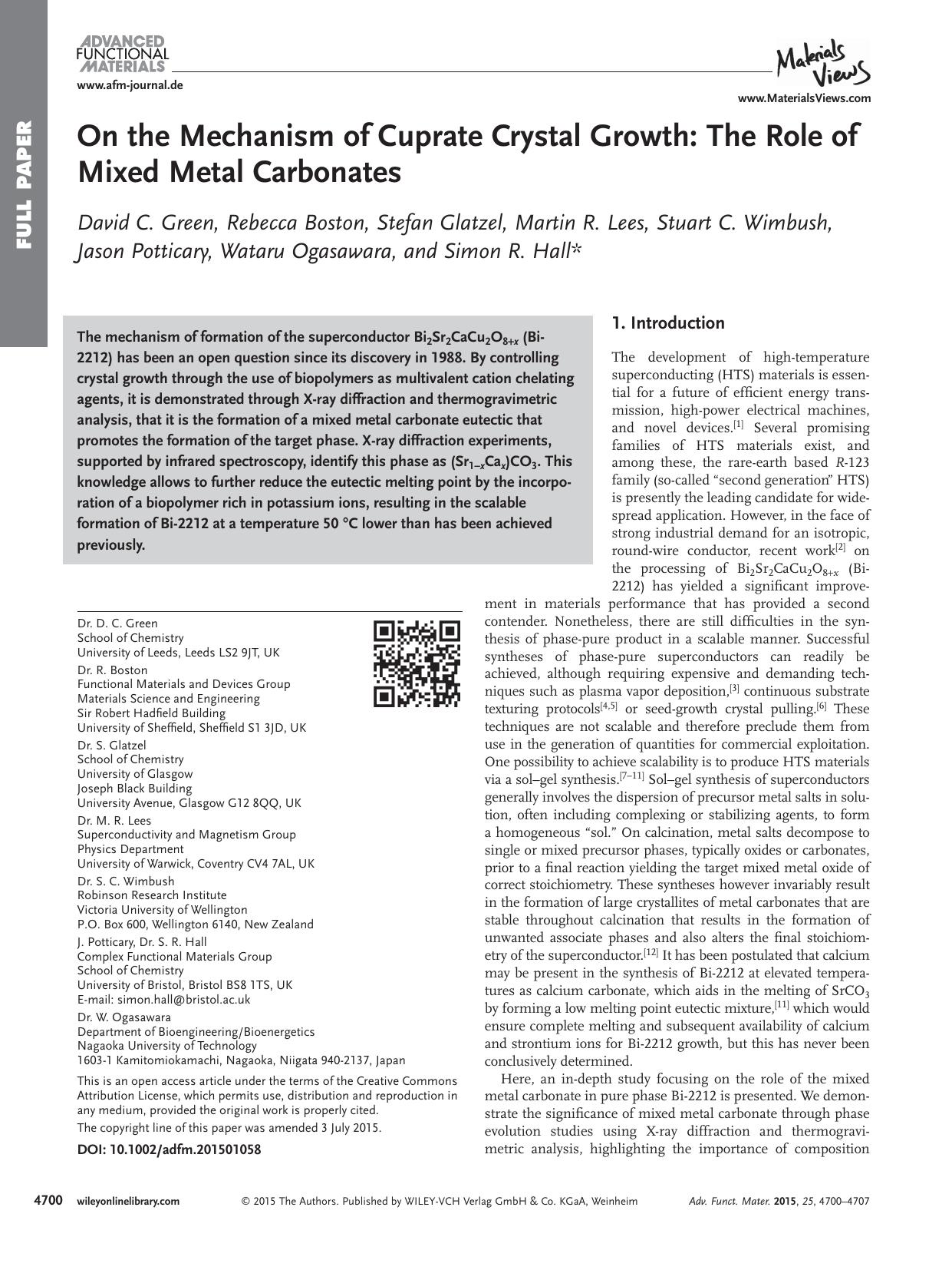 On the Mechanism of Cuprate Crystal Growth: The Role of Mixed Metal Carbonates by Unknown