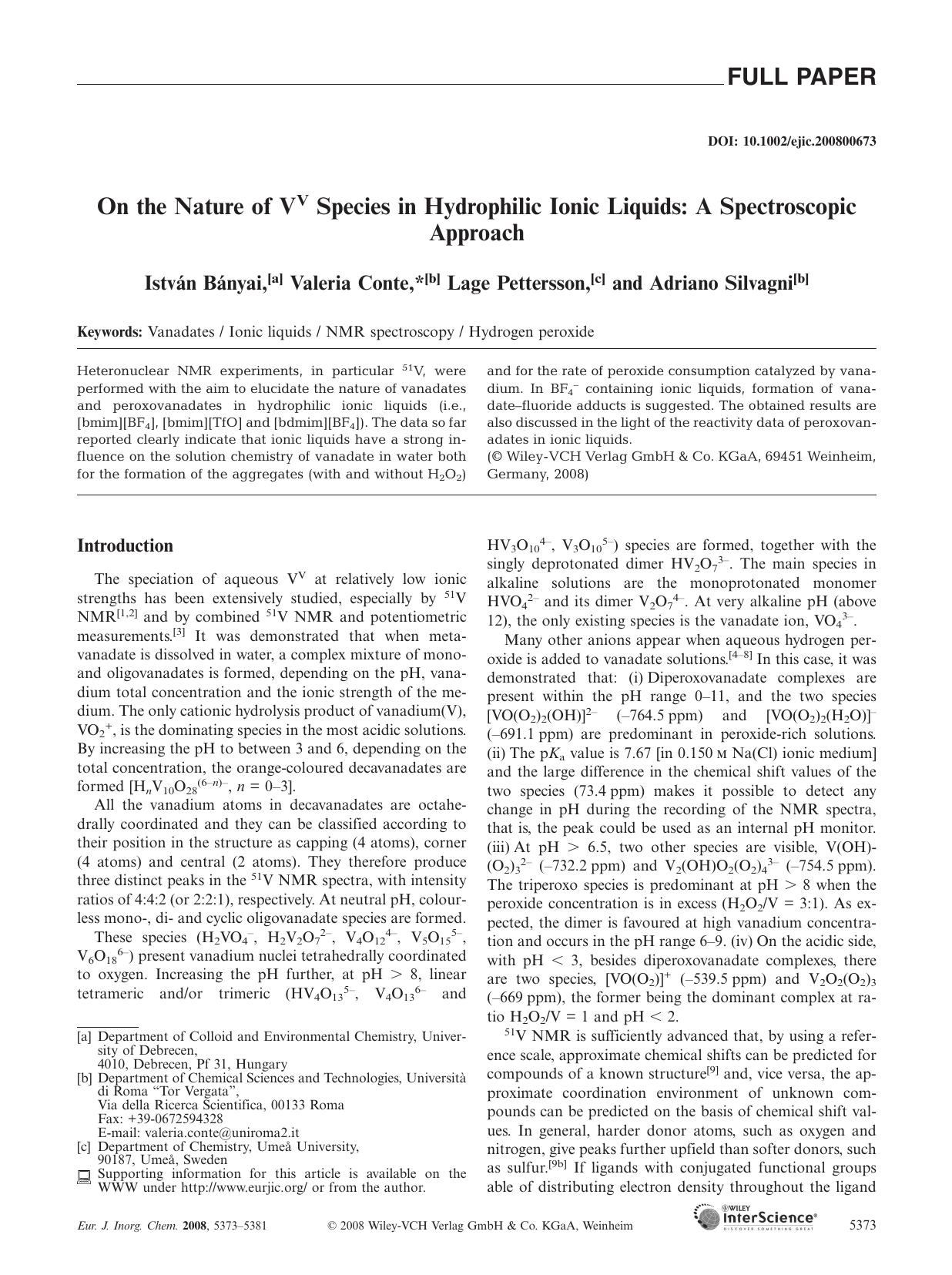 On the Nature of VV Species in Hydrophilic Ionic Liquids: A Spectroscopic Approach by Unknown