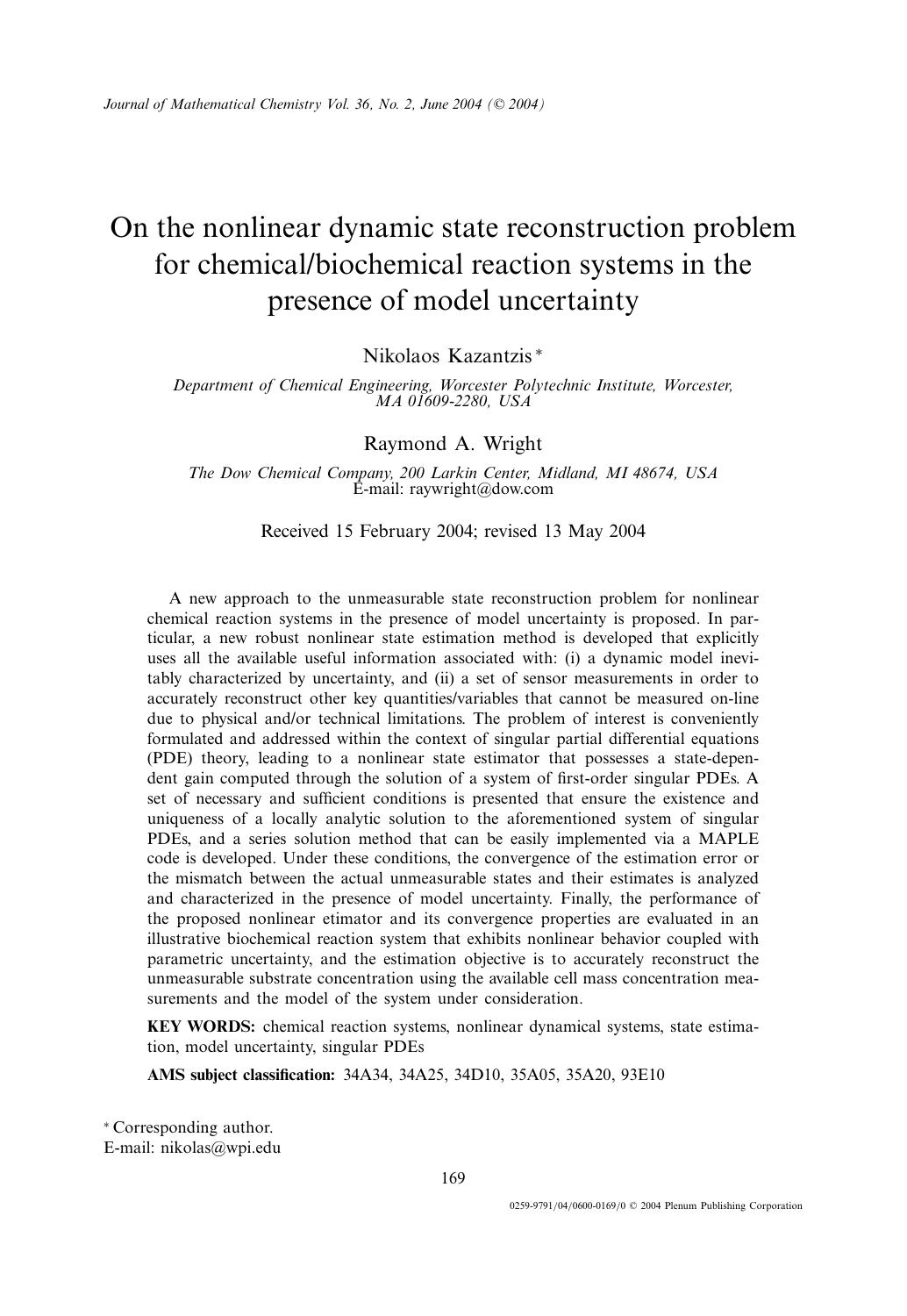 On the Nonlinear Dynamic State Reconstruction Problem for ChemicalBiochemical Reaction Systems in the Presence of Model Uncertainty by Unknown
