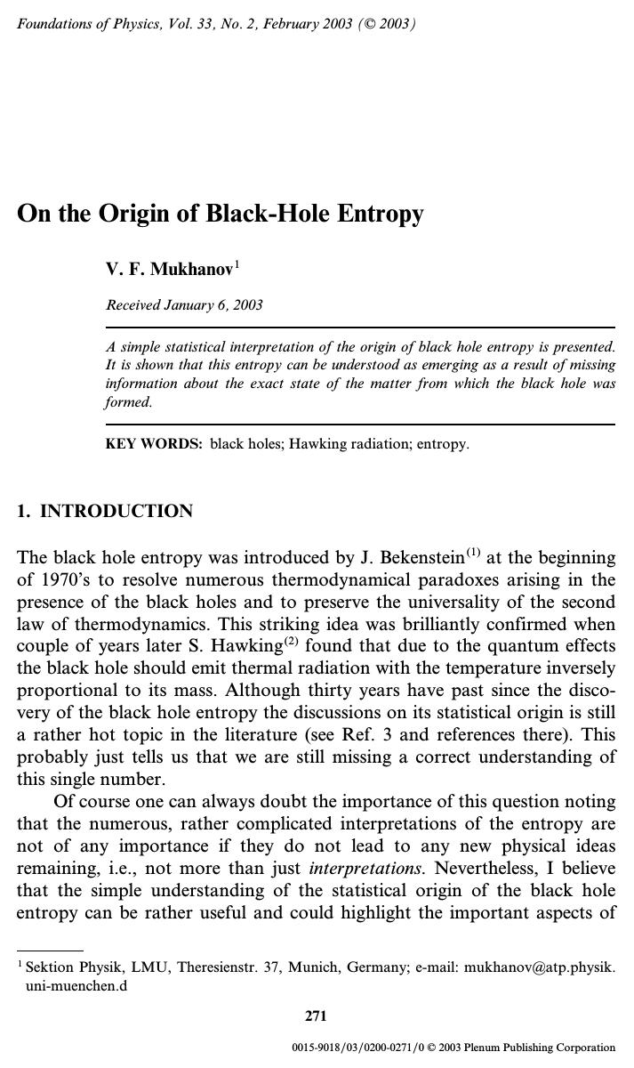 On the Origin of Black-Hole Entropy by Unknown