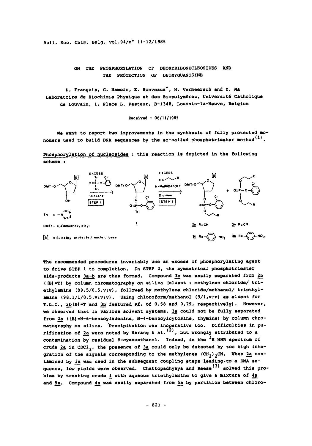 On the Phosphorylation of Deoxyribonucleosides and the Protection of Deoxyguanosine by Unknown