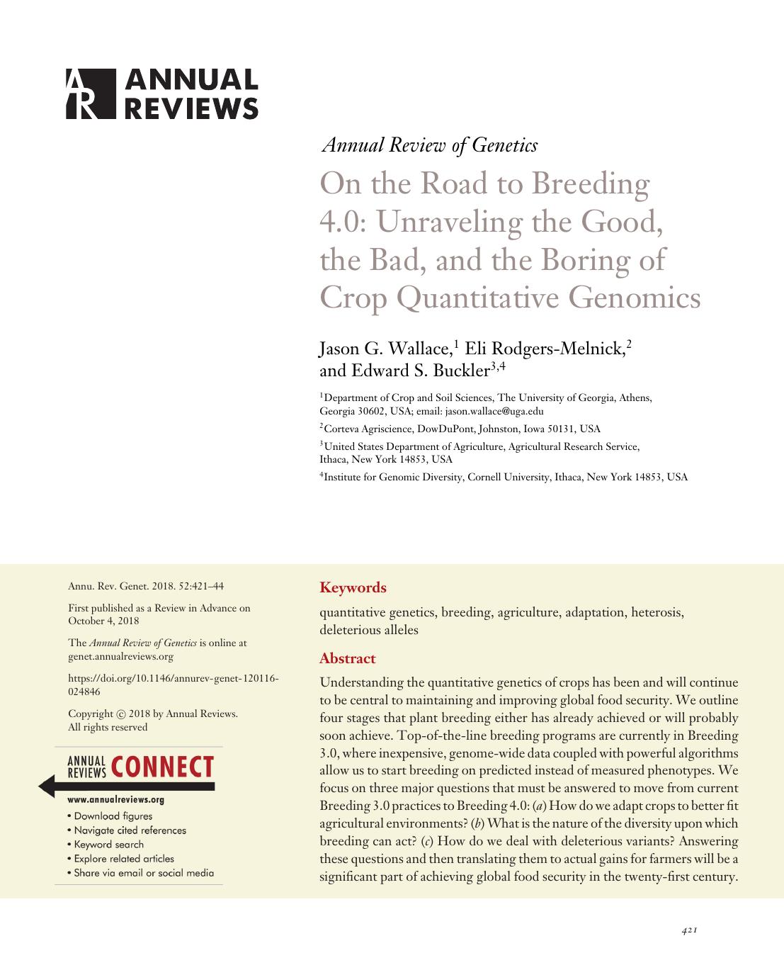 On the Road to Breeding 4.0: Unraveling the Good, the Bad, and the Boring of Crop Quantitative Genomics by Jason G. Wallace Eli Rodgers-Melnick Edward S. Buckler