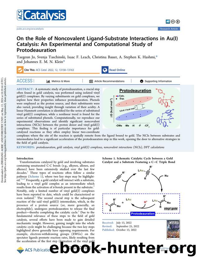 On the Role of Noncovalent Ligand-Substrate Interactions in Au(I) Catalysis: An Experimental and Computational Study of Protodeauration by unknow