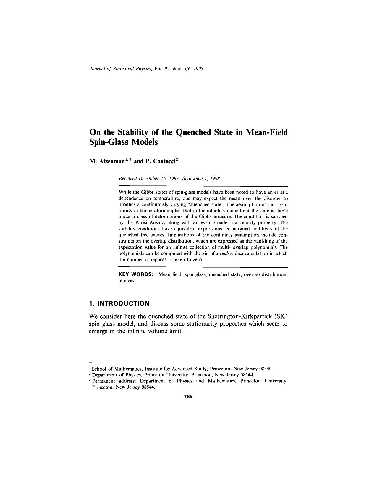 On the Stability of the Quenched State in Mean-Field Spin-Glass Models by Unknown