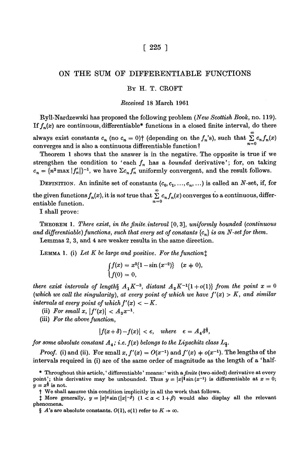 On the Sum of Differentiable Functions by H. T. Croft