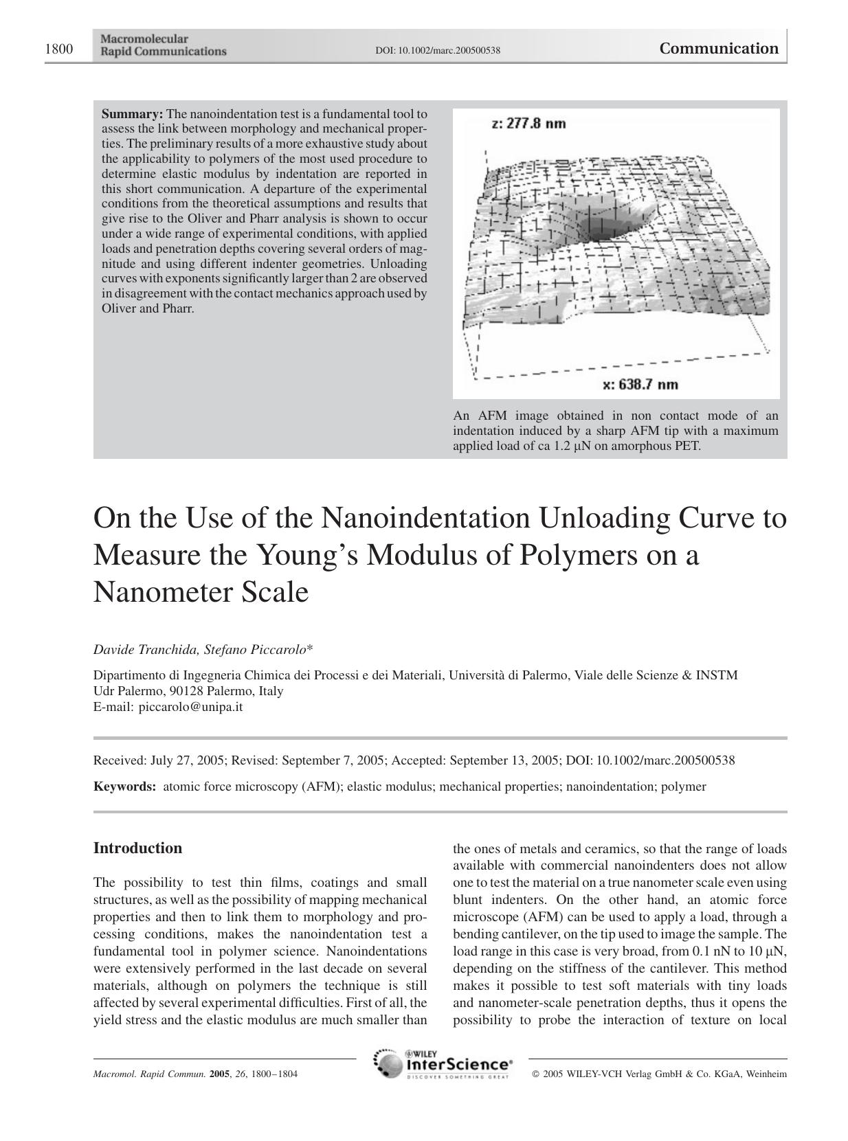 On the Use of the Nanoindentation Unloading Curve to Measure the Young's Modulus of Polymers on a Nanometer Scale by Unknown