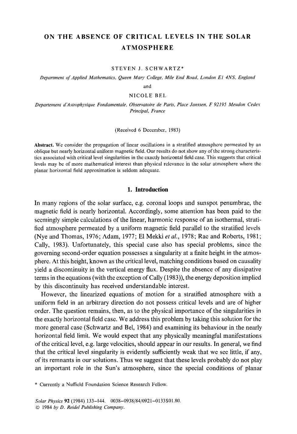 On the absence of critical levels in the solar atmosphere by Unknown