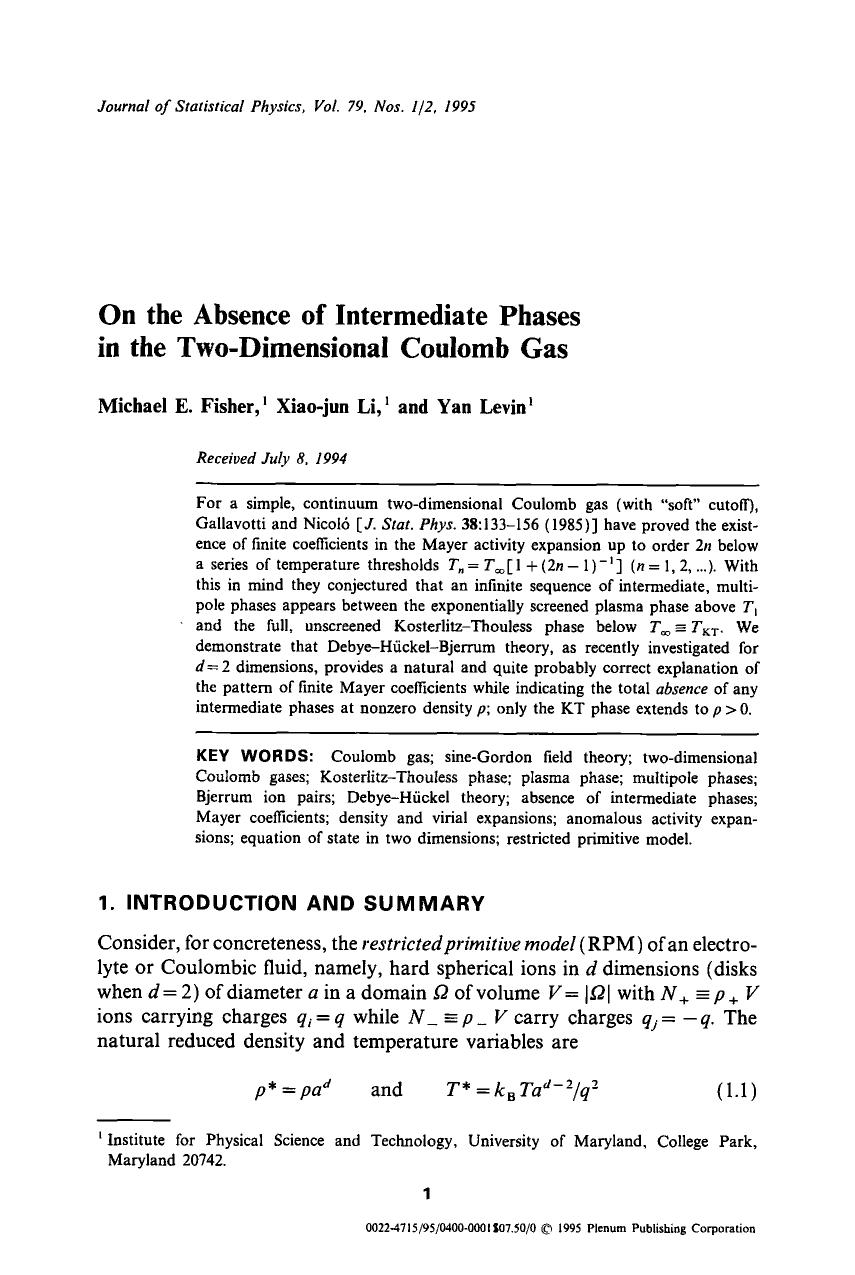 On the absence of intermediate phases in the two-dimensional Coulomb gas by Unknown