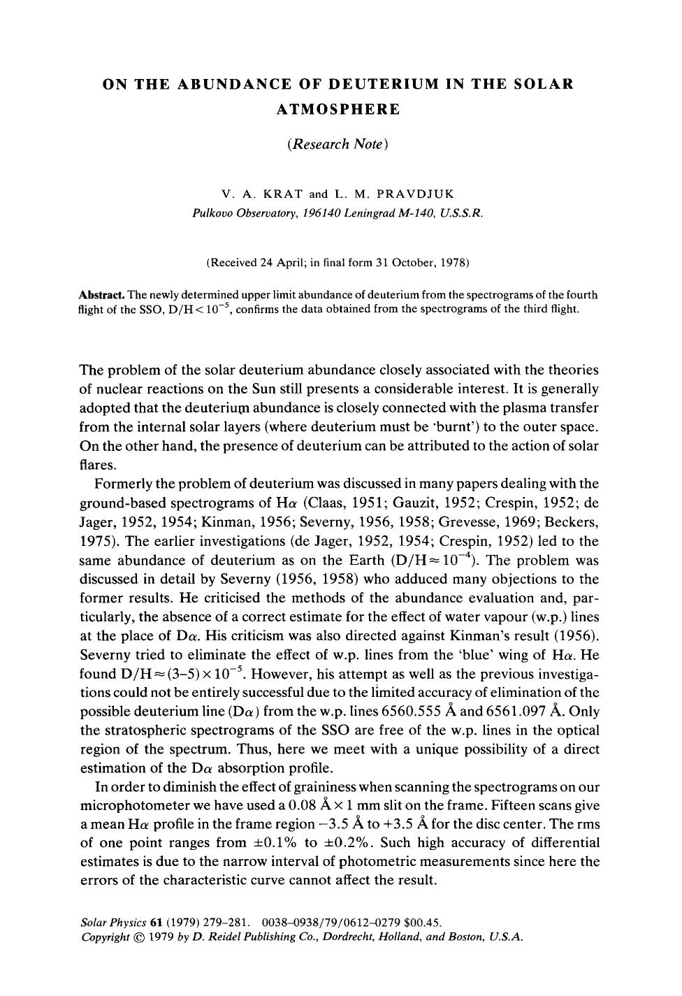 On the abundance of deuterium in the solar atmosphere by Unknown